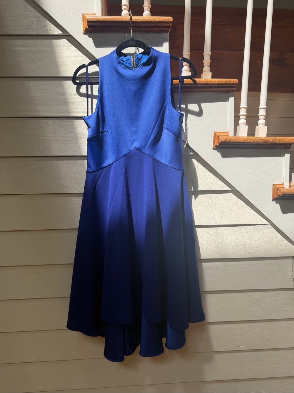 Ted Baker Satin Royal Blue Dress with Gold Zipper Detail